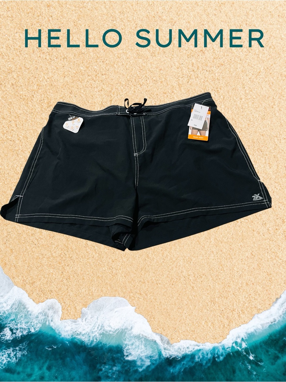 ZEROXPosur NWT Women’s black swim shorts featuring white stitching. SIZE 2X - Picture 2 of 13